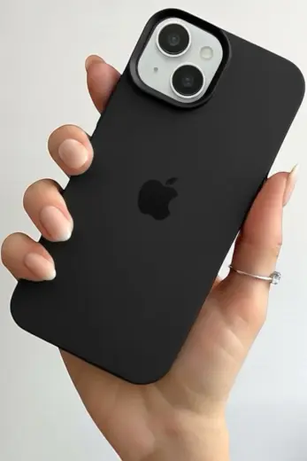 Iphone 15 Uyumlu Kılıf Logolu Lansman Soft Yumuşak Içi Kadife Silikon Kapak Siyah