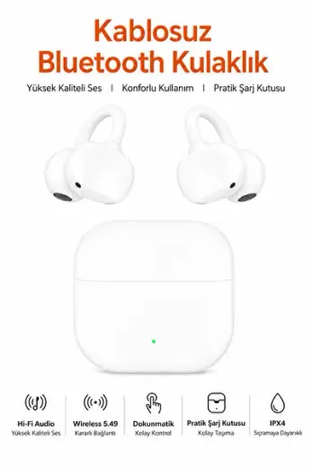 Kulak Kancalı Kablosuz Bluetooth Kulaklık, Hi-Fi Audio Destekli Yüksek Ses Kaliteli Bluetooth Headphones, Dokunmatik Kontrollü, Şarj Kutulu, Hafif ve Taşınabilir Tasarımlı