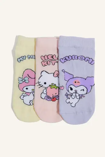 Hello Kitty Pamuklu 3'Lü Patik Çorap Kız Çocuk