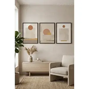 Tontilika Modern Minimalist Doğal Tonlar 3’lü Ahşap Çerçeveli Tablo Seti 30x42 cm
