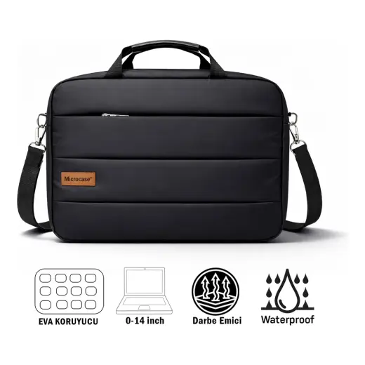Microcase Su Geçirmez 3 Bölmeli Darbelere Dayanıklı Tablet Notebook Macbook Evrak Çantası 14 Inch AL5496