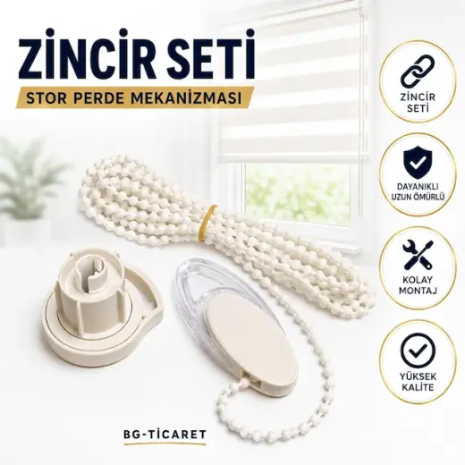 Takmatik Stor Perde Mekanizması Zincir Takımı Set Zebra Perde Mekanizması Krem