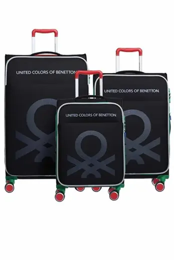 Benetton 2200 3'lü SET Ultra Light Hafif Lüx Kumaş Tekerlekli Valiz SİYAH