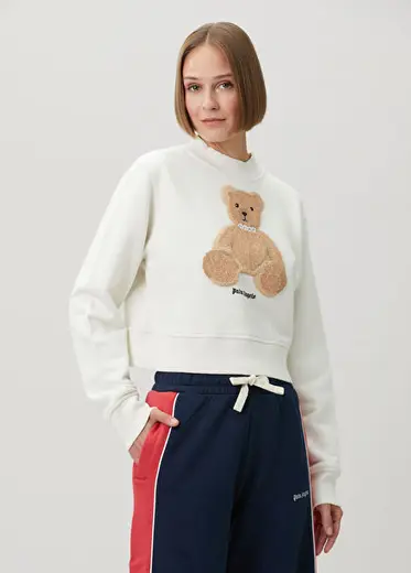 Fitted Bear Beyaz Sweatshirt