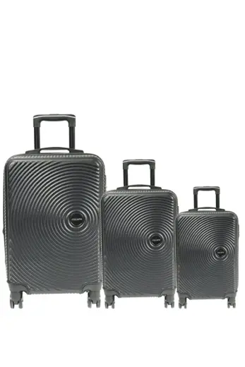 vlz 072-Set Abs 8 Tekerlekli Büyük, Orta, Kabin Boy Valiz, Bavul Seti, Siyah