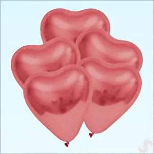 SüSLe Bebek ve Parti Krom Kalp Balon, Gül Kurusu - 30cm X 5 Adet