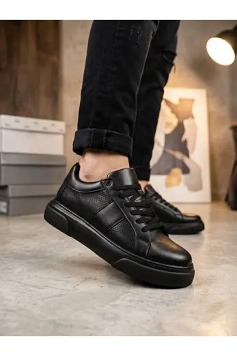 Siyah (Siyah Taban) Bağcıklı Erkek Sneaker