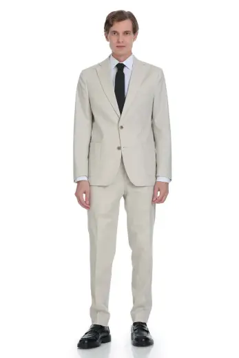 Bej Comfort Fit Mono Yaka Klasik Takım Elbise