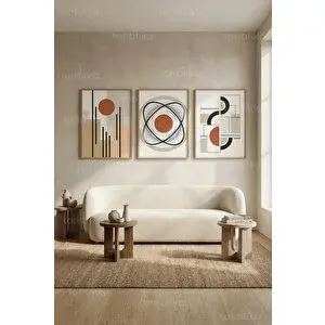 Tontilika Modern Geometrik Uyum 3’lü Ahşap Çerçeveli Tablo Seti 30x42 cm