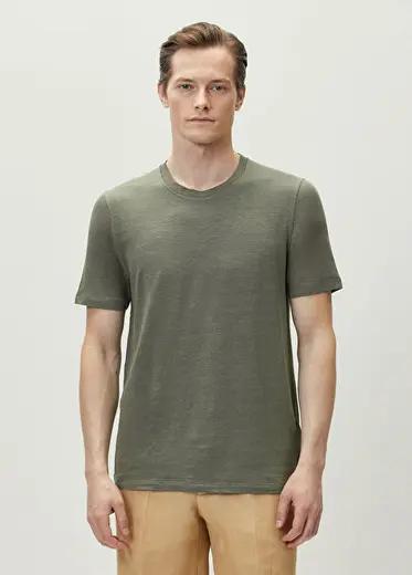 Haki Easy Tailored Fit Keten T-shirt