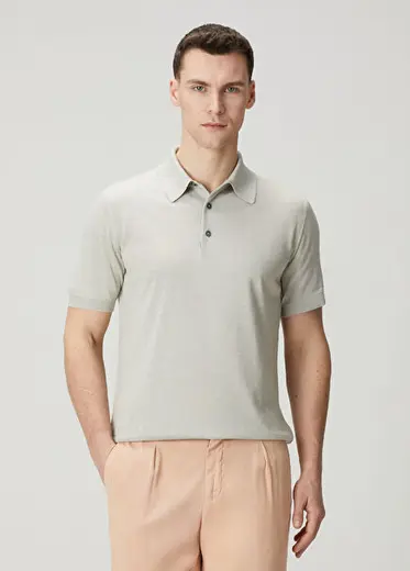 Fildişi Polo Yaka İpek T-shirt