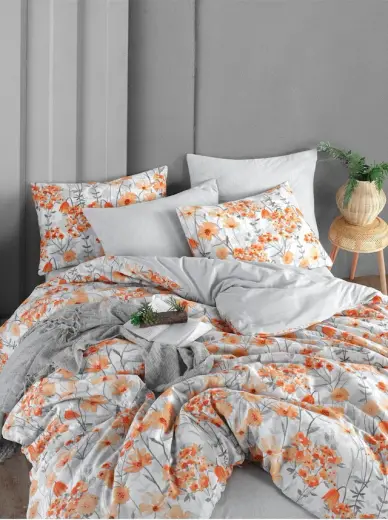 Mystory Home Lastikli Çarşaflı Çift Kişilik Nevresim Takımı Naranja Turuncu