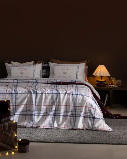 Philippe King Size %100 Pamuk Ranforce Baskılı Çarşaflı Nevresim Takımı - Mavi