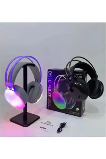 PG580 Disco Pulse Led Işık Bass Hi-Fi Ses Bluetooth V5.3 Kablosuz Kulaküstü Kulaklık