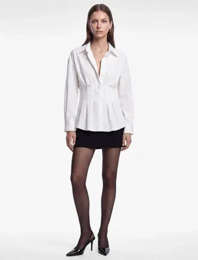 Pamuklu Slim Fit Klasik Yaka Uzun Kollu Pileli Poplin Gömlek