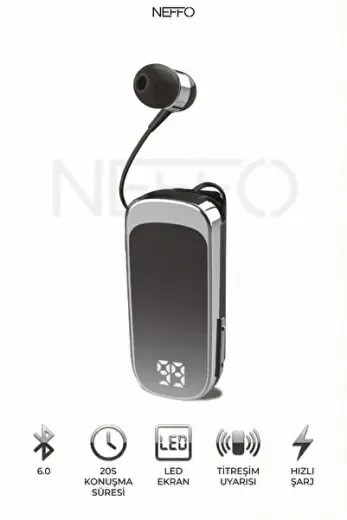 Makaralı Kulaklık Bluetooth 6.0 | 20 Saat Konuşma | Dijital Ekran | Titreşimli | Hızlı Şarjlı