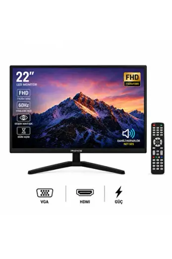 IRN-Q22WS 22 İnç Full HD 60Hz Çok Amaçlı LED Monitör, HDMI, VGA, RCA AV ve USB Girişli, Kumandalı