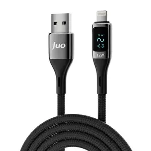 Juo JCBL121-B 12W Dijital Led Ekranlı USB-A to Lightning Örgülü Hızlı Şarj ve Data Kablosu 1 M