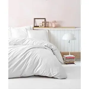 Cotton Box Elegant Stripe Saten Çift Kişilik Nevresim Takımı Beyaz