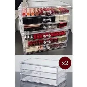 Bayev 2 Adet Şeffaf Dior 3 Çekmeceli Makyaj Organizeri Takı Düzenleyici Organizer