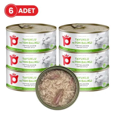 Petlebi Sos İçinde Tiftiklenmiş Taze Tavuk Etli ve Ton Balıklı Kedi Konservesi 70gr (6 Adet)