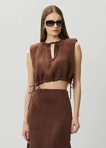 Jolene Kahverengi Crop Bluz