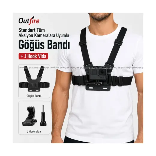 Outfire Göğüs Bandı Tüm Aksiyon Kameralara Uyumlu Ayarlanabilir Lastikli Yapı ve J Hook Vida