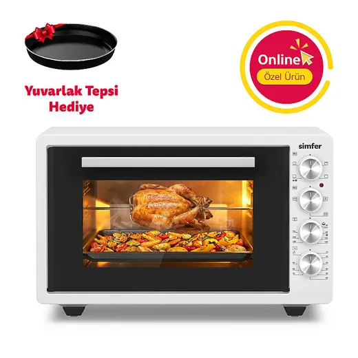 Simfer 4262 Beyaz 42 LT Turbo Fan Piliç Çevirme Mini/Midi Fırın - 6 Fonksiyon,Yoğurt Yapma, Buz Çözme & İç Aydınlatma