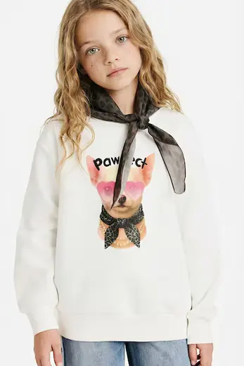 Overshirt Fit Baskılı İçi Yumuşak Tüylü Sweatshirt Kız Çocuk