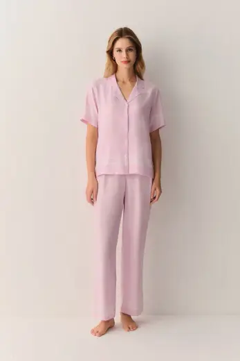 Pembe Cute Gömlek Yaka Pijama Takımı