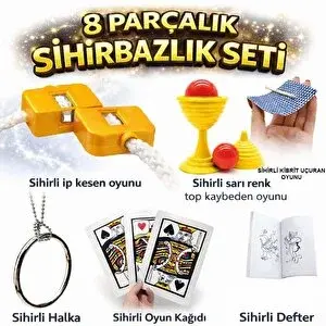 evimdeyokyok Evimdeyokyok 8’li Sihirbazlık Seti (kibrit, Defter, Halka, Kupa, İp, 3’lü Kart) T20