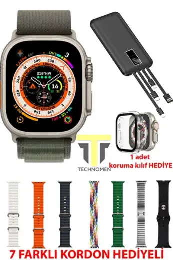 Akıllı Saat Y60 Ultra Plus 10000 mAh Powerbank Hediyeli 7 Kordon Kasa Koruma Hediyelii Smart Watch