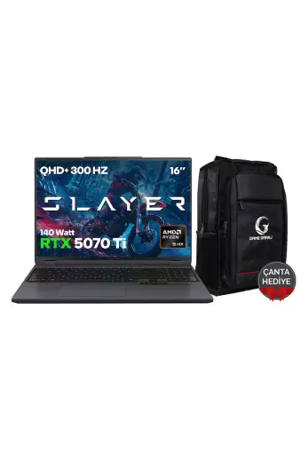 Game Garaj Slayer R9T-5070Ti C1 AMD Ryzen 9 9955HX 32 GB RAM 1 TB SSD RTX5070Ti 16" QHD IPS 300Hz FreeDOS Gaming Laptop