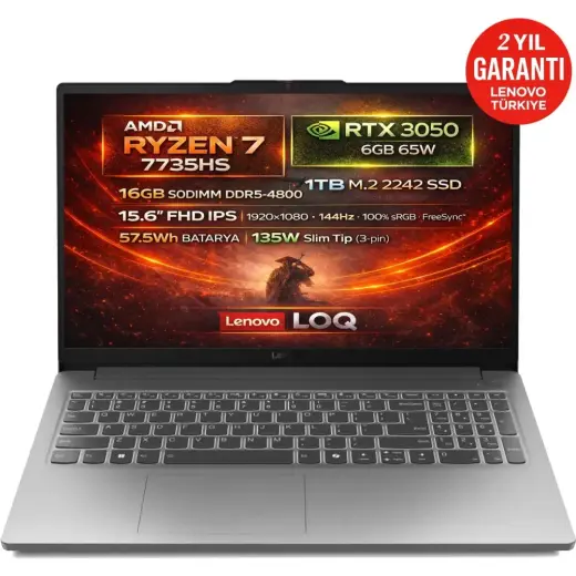 Lenovo LOQ 15ARP10E AMD Ryzen 7 7735HS 16GB 1TB SSD RTX 3050 6GB 15.6" FHD (1920X1080) IPS 144Hz