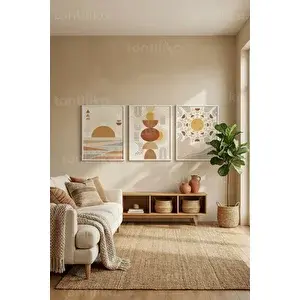 Tontilika Bohem Güneş Doğuşu 3’lü Ahşap Çerçeveli Tablo Seti 21x30 cm