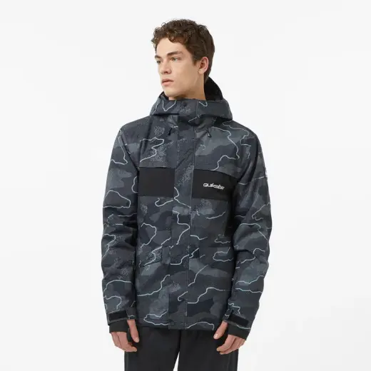 Quiksilver Mission Printed Block Erkek Gri Kayak Montu