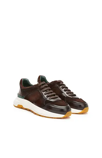 Kahverengi Vibram Taban Detaylı Erkek Deri Sneaker