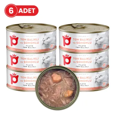 Petlebi Sos İçinde Fileto Taze Ton Balıklı ve Somonlu Kedi Konservesi 70gr (6 Adet)