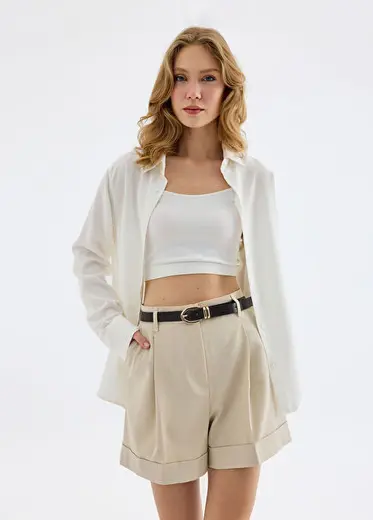 Colette Basic Beyaz Liyosel Regular Fit Uzun Kollu Kadın Gömlek