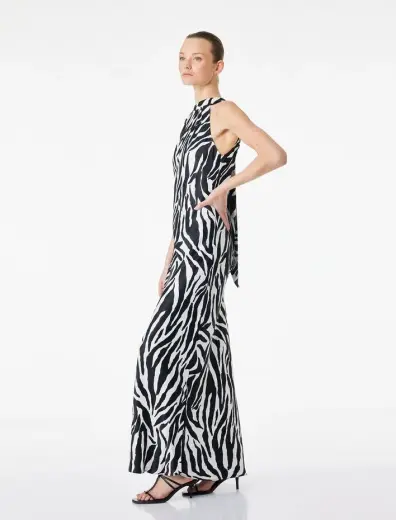 Zebra Desenli Halter Yaka Maxi Elbise