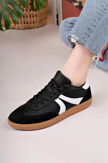 Bağcıklı Unisex Spor Ayakkabı Siyah Beyaz