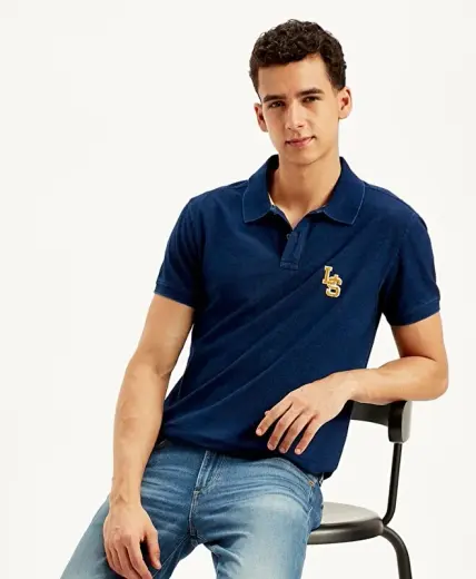 Solid Indigo Polo Yaka Mavi Tişört