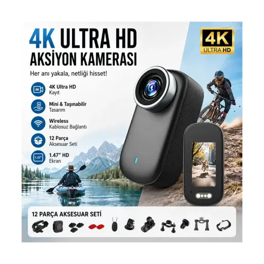 Robeve 4K Ultra HD Mini Wi-Fi 180° Döner Lensli Aksiyon Kamerası