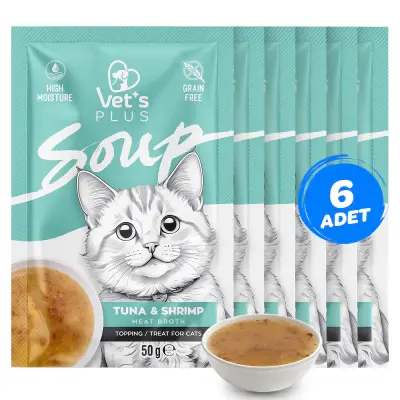 Vet's Plus Ton Balıklı ve Karidesli Tahılsız Kedi Çorbası 50gr (6 Adet)