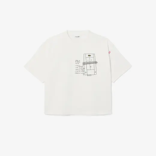 Kız Çocuk Bisiklet Yaka Baskılı Beyaz T-Shirt