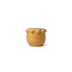 Vivense El Yapimi Sari Noktali Kabartmali Terracotta Saksi