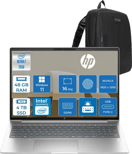 Hp Probook 4 G1I Intel Ultra7 255U 48GB Ddr5 4tb SSD 16INCH Intel® Grafik Gpu Wuxga (1920X1200) IPS 300NIT WIN11PRO Taşınabilir Bilgisayar D21P2ETP20+ZETTAÇANTA
