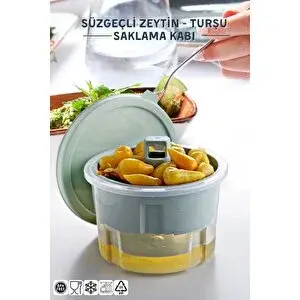 Devigo Süzgeçli Zeytinlik - Zeytin, Turşu Saklama Kabı 650ml., Turuncu Turuncu