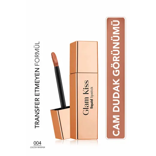 Flormar Glam Kiss Yüksek Pigmentli & Nemlendirici Cam Dudak Görünümlü Parlak Bitişli Ruj 004 Cocoa Whisper