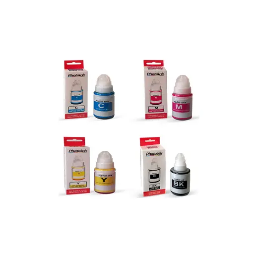 Photoink Canon Gi 490 Uyumlu Photoink 4 Renk Mürekkep Takımı -Canon G1400/G2400/G3400/G1410/G2410/G3410/G4400 Uyumlu
